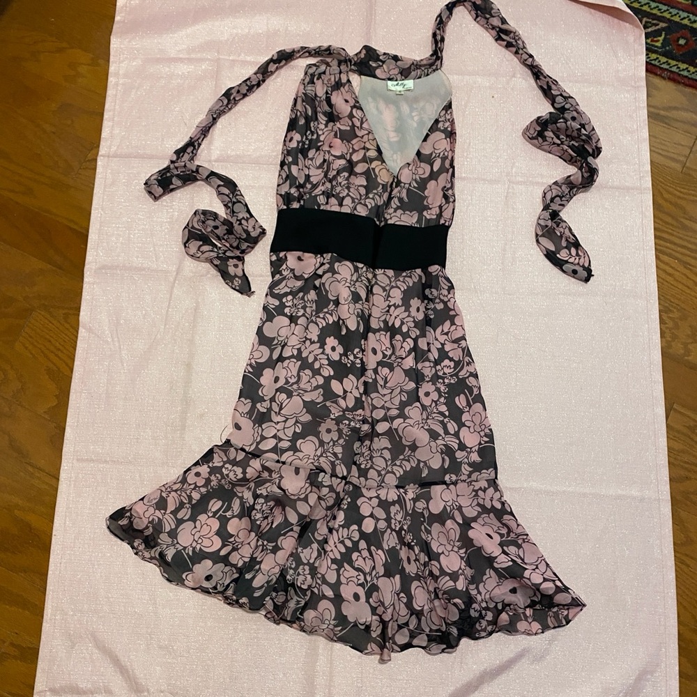 Milly Pink and Black Floral Sunback Dress - Picture 2 of 9